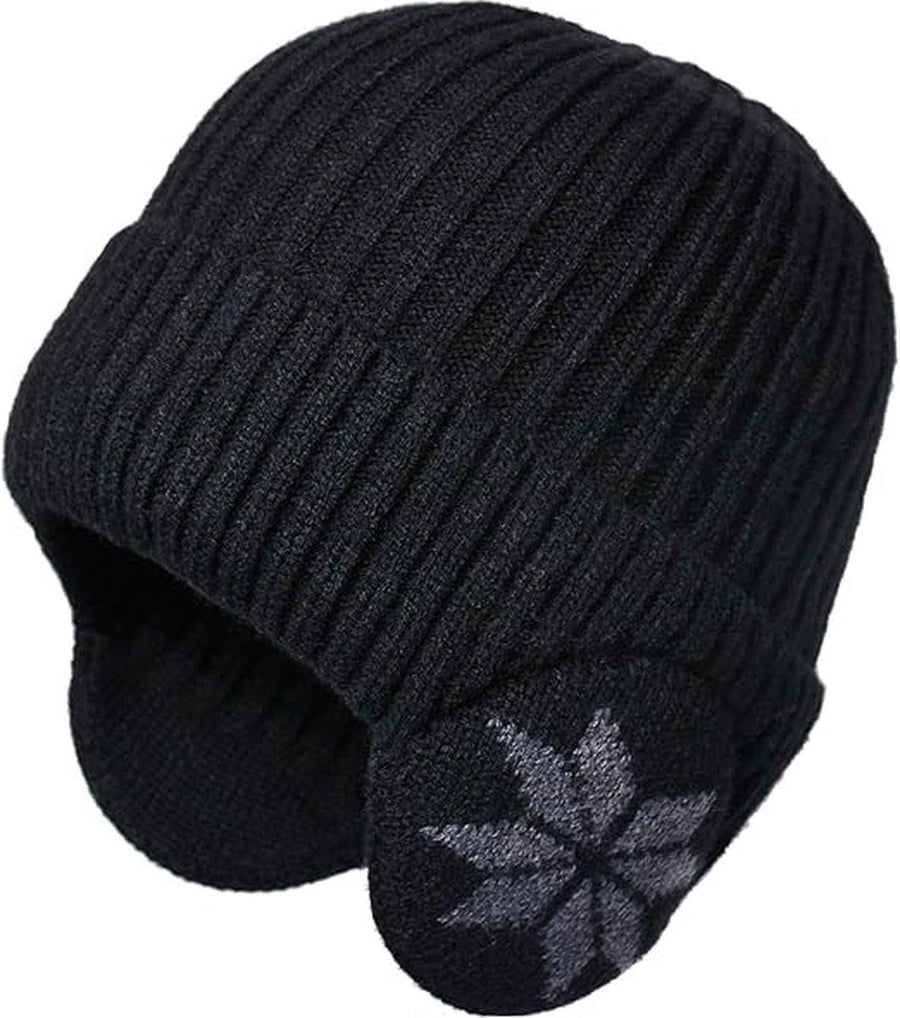 Winter Earmuff Hat Plush Knitted Fleece Lined Black