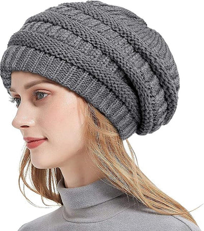 Womens Slouchy Ski Hat Warm with Satin Lining Dark Gray, 52-60 cm