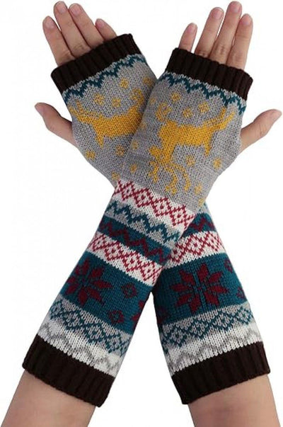 1 Pair Knitted Fingerless Arm Warmers Brown for Women