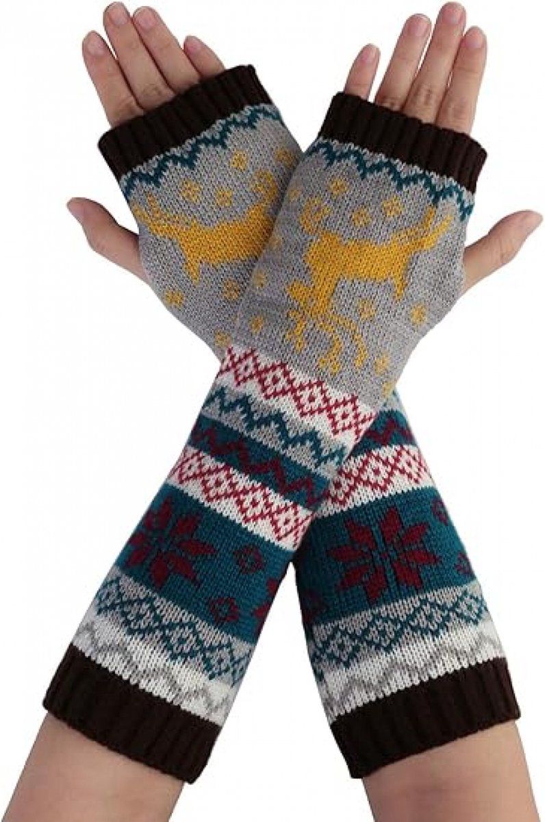 1 Pair Knitted Fingerless Arm Warmers Brown for Women