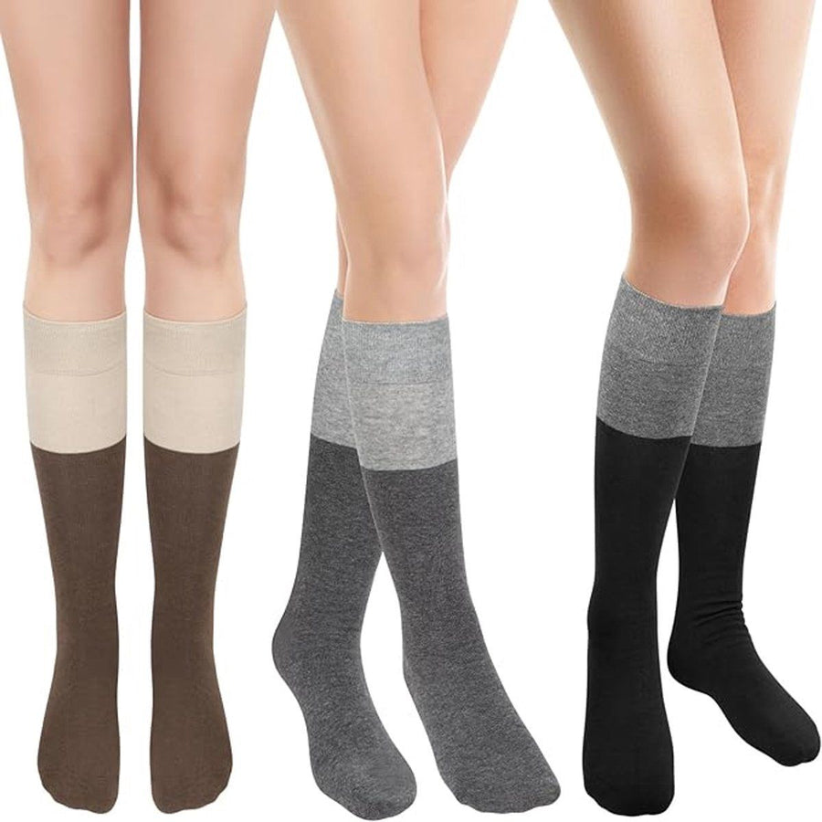 Womens Cotton Calf Socks Color Block Knitted Thermal Winter Socks