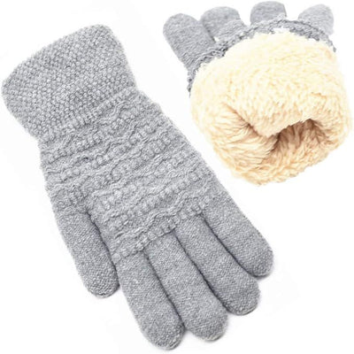 Womens Touchscreen Winter Mittens Thermal Knitted Fleece Lined Gray