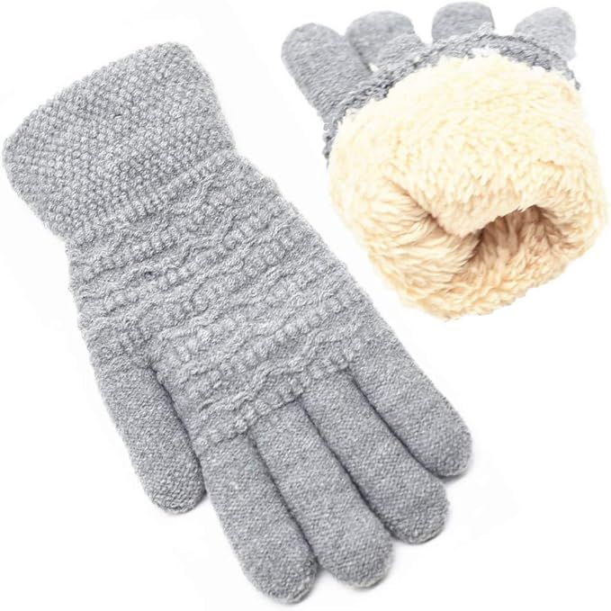 Womens Touchscreen Winter Mittens Thermal Knitted Fleece Lined Gray