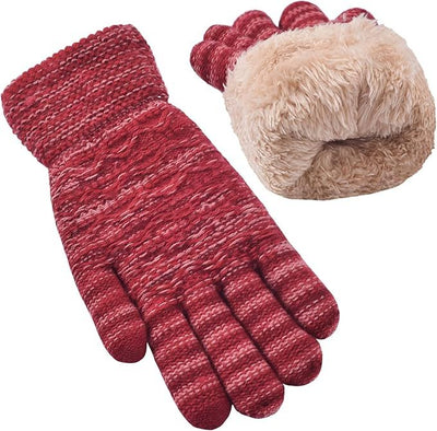Womens Touchscreen Winter Gloves Thermal Knitted Fleece Lined Purple Red