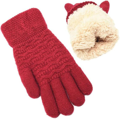 Womens Touchscreen Winter Mittens Thermal Knitted Fleece Lined Red