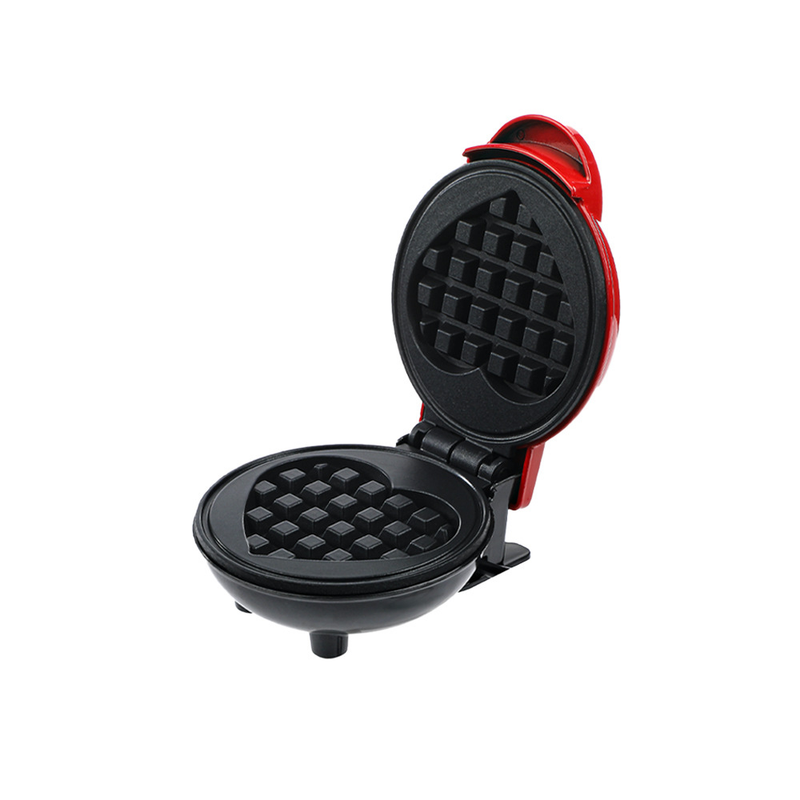 420W Mini Portable Electric Waffle Maker,  ideal for home breakfast, pancake & dessert baking（Red heart）