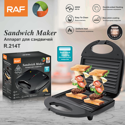 RAF R.214T Grill Steak Maker 750W Electric Press Griller, Ribbed Non-Stick Cooking Plate, 110-220V Multifunctional Breakfast Grill Machine