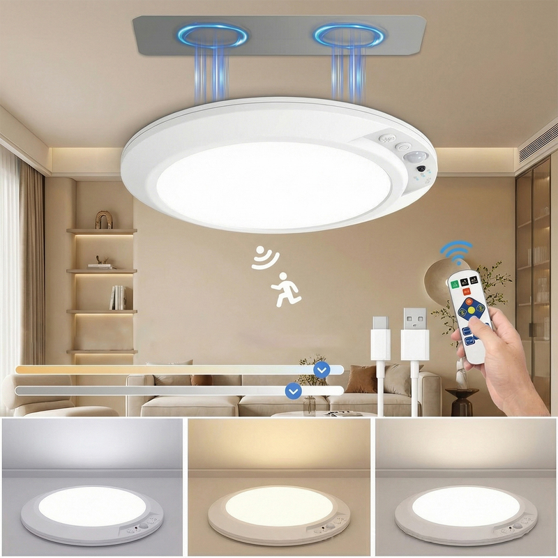 Wireless Rechargeable Motion Sensor LED Ceiling Light, 8000mAh Dimmable 3 Color Temp, Magnetic Drill-Free Mount Remote Lamp for Hall Kitchen Closet Garage