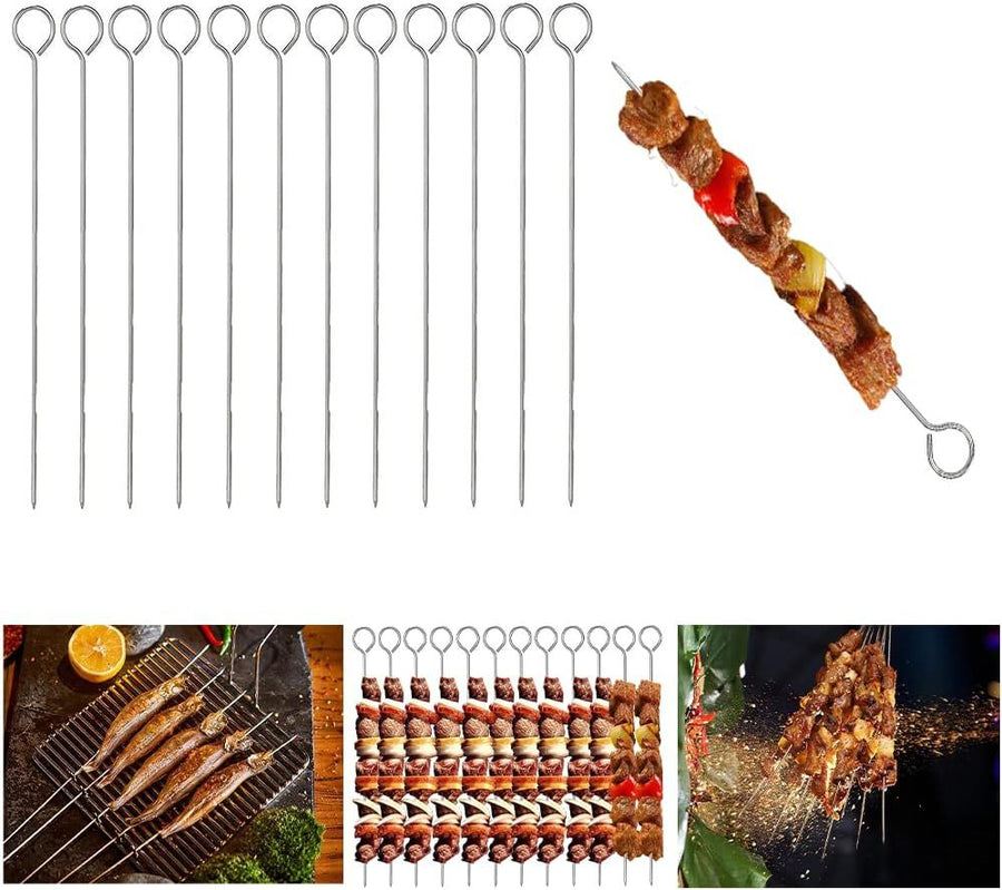 12-Pack Metal Kebab Skewers for Barbecue and Meat Cooking
