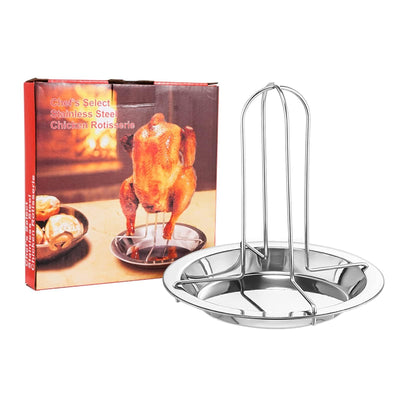 Vertical Chicken Grill Rack with Drip Tray Stainless Steel for Charcoal Grills and Ovens