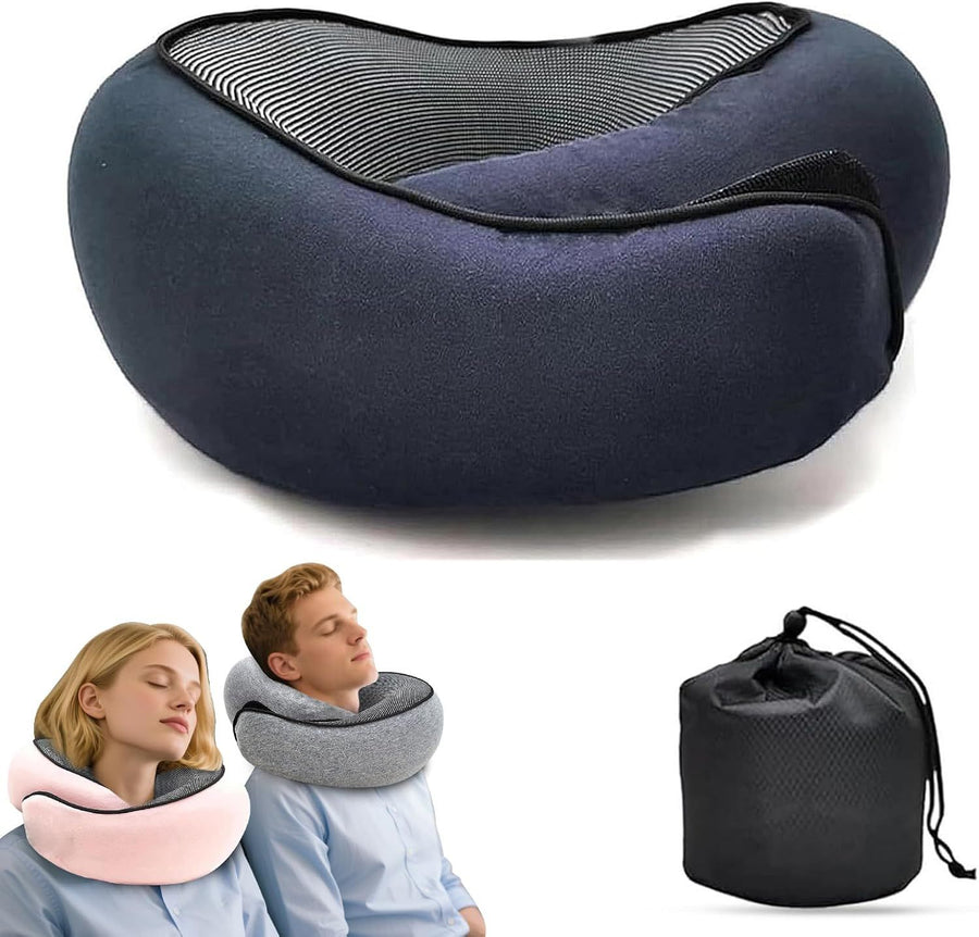 Travel Neck Pillow U-Shaped Memory Cotton for Airplane Sleep and Neck Support Blue