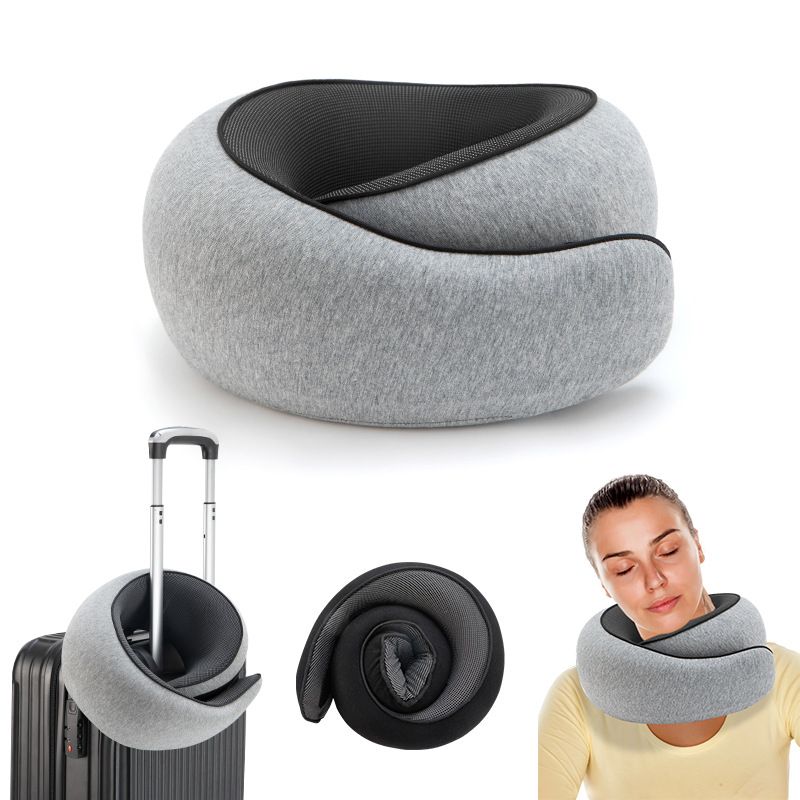 Travel Neck Pillow U-Shaped Memory Cotton for Airplane Sleep and Neck Support Gray