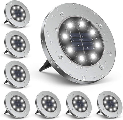 8-Pack Solar Garden Lights IP65 Waterproof 6000K Cool White Landscape Lighting