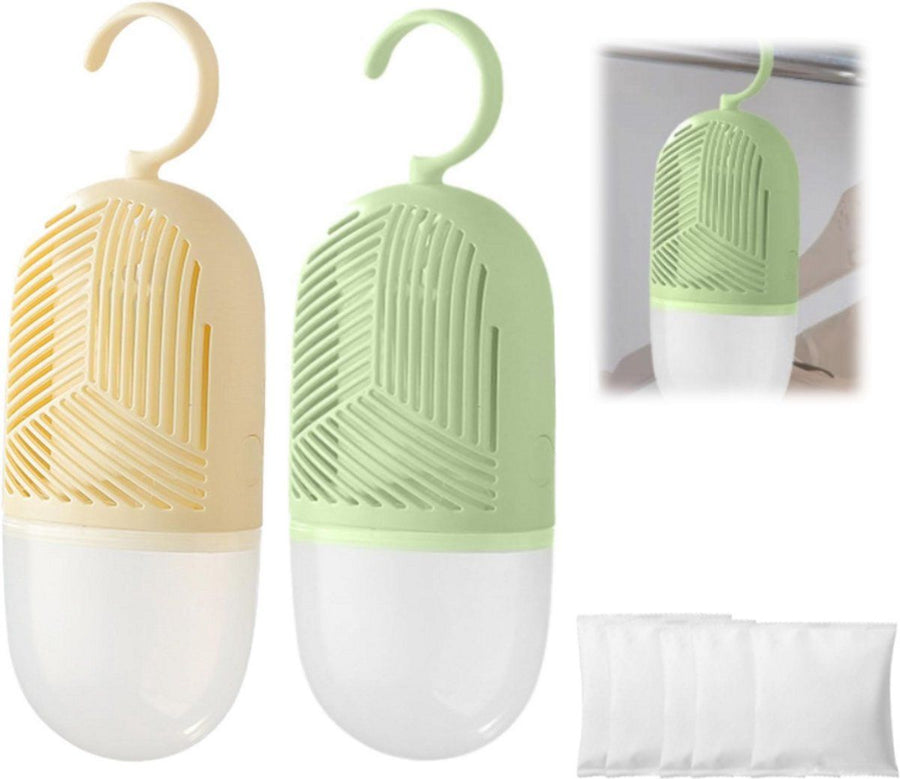 7 Pack Wardrobe Dehumidifier Bags with Water Collector Green Yellow