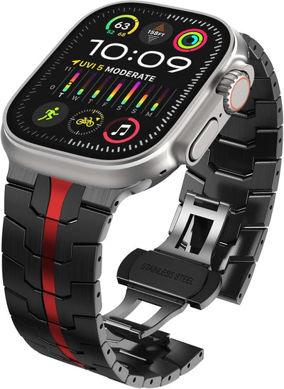 Stainless Steel Watch Band Compatible with Apple Watch Ultra Series Black Red, 42mm 44mm 45mm 49mm