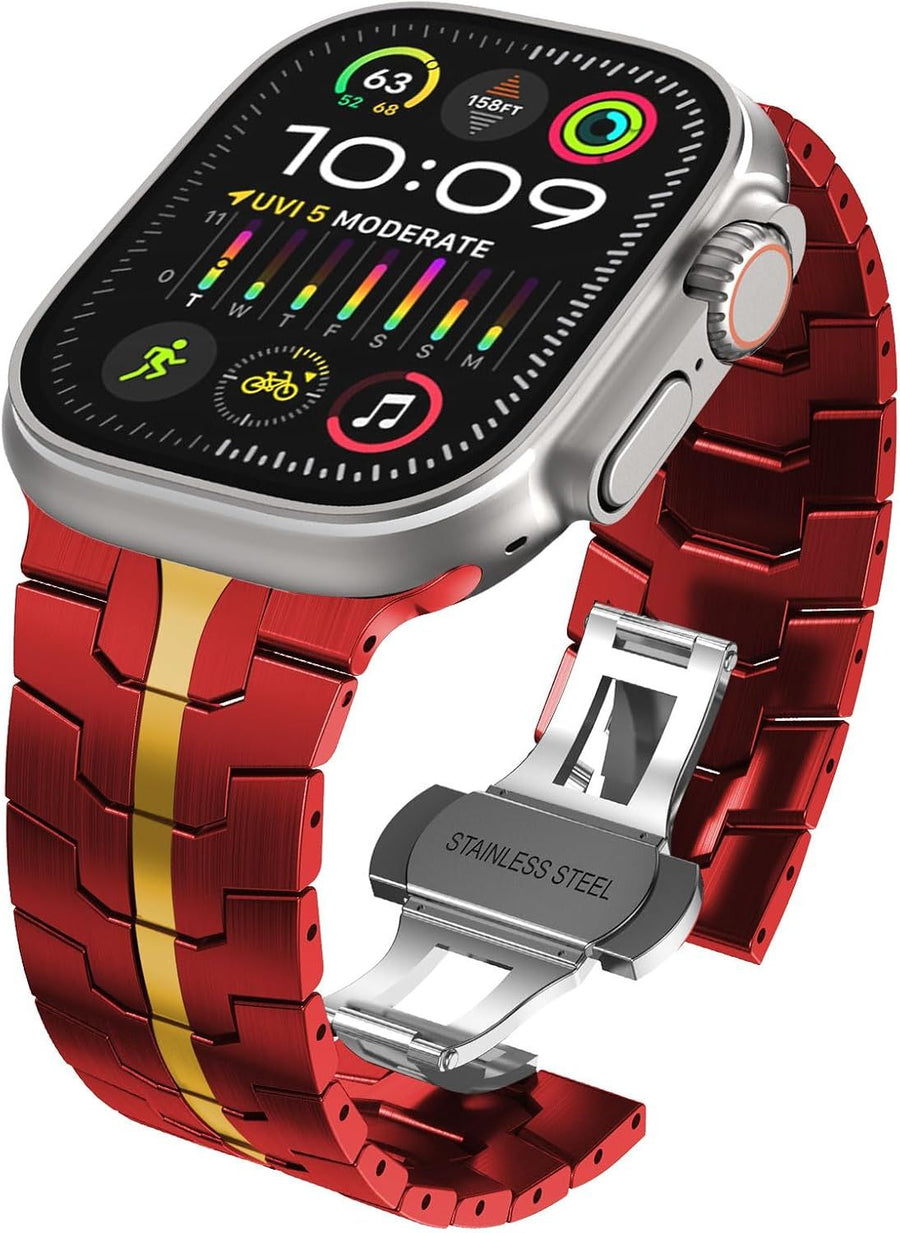 Stainless Steel Watch Band Compatible with Apple Watch Ultra Series Red Gold, 42mm 44mm 45mm 49mm