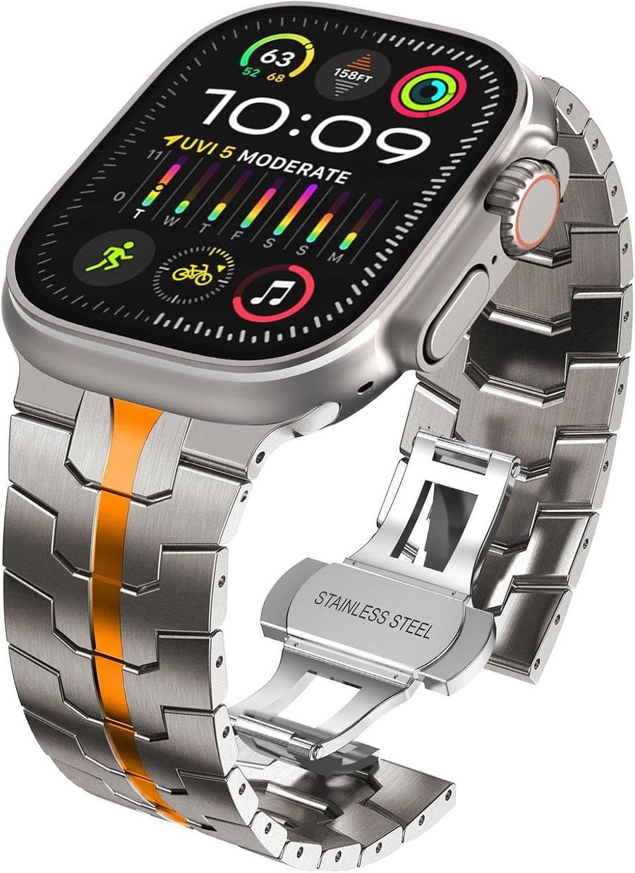 Stainless Steel Watch Band Compatible with Apple Watch Ultra Series Silver Orange, 42mm 44mm 45mm 49mm