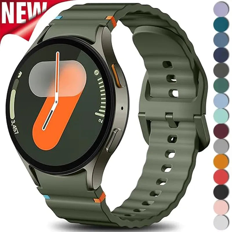 No Gap Sport Silicone Watch Band Compatible with Samsung Galaxy Watch 7 FE 5 Pro 6 4 Classic Army Green SM7 NO, 40mm 44mm