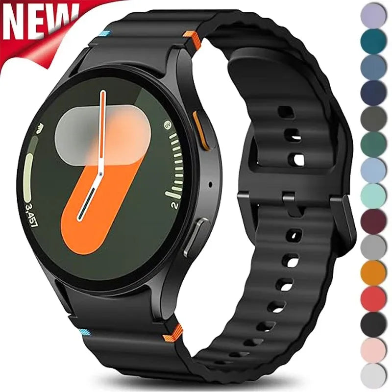 No Gap Sport Silicone Watch Band Compatible with Samsung Galaxy Watch 7 FE 5 Pro 6 4 Classic Black SM7 NO, 40mm 44mm