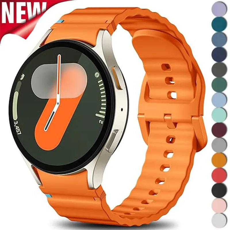 No Gap Sport Silicone Watch Band Compatible with Samsung Galaxy Watch 7 FE 5 Pro 6 4 Classic Orange SM7 NO, 40mm 44mm