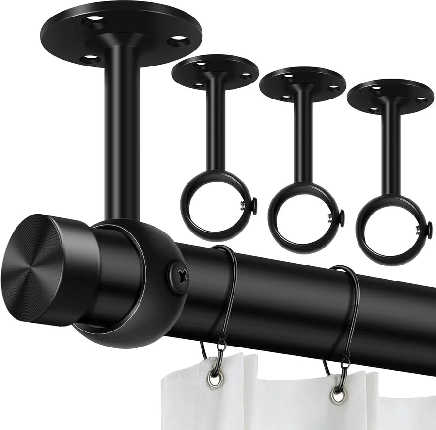 4 Pack Ceiling Mount Curtain Rod Brackets, Heavy Duty Stainless Steel Holders, Black 1.25 Inch