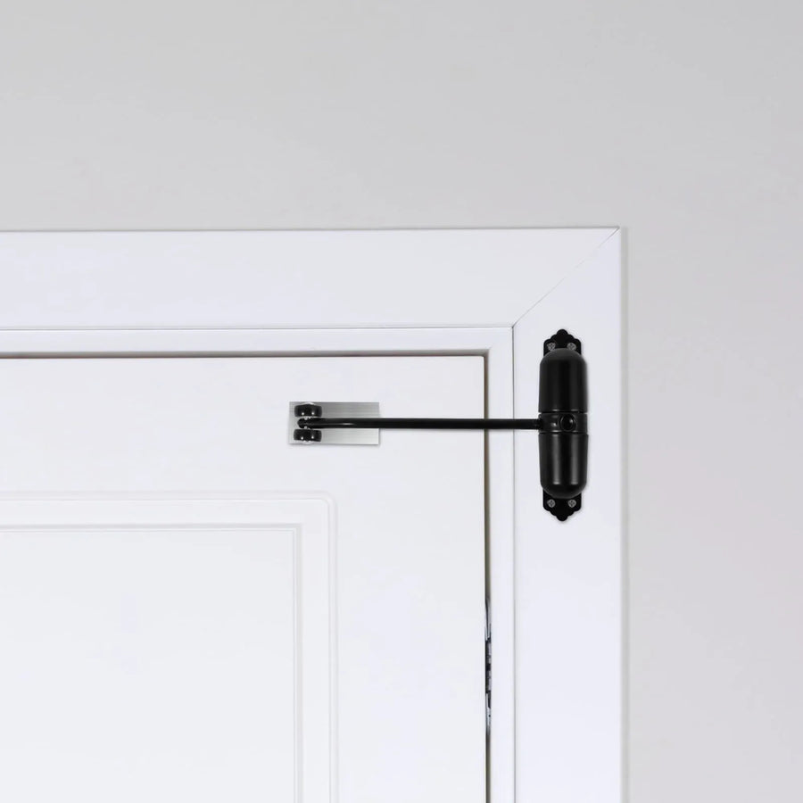 Automatic Door Closer, Double Spring Adjustable Aluminum Alloy Door Closer for Home Office, Black