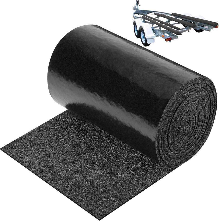 Boat Trailer Bunk Carpet Roll, Felt Marine Padding with Anti Slip PE Backing, Black 20 Ft x 8 In