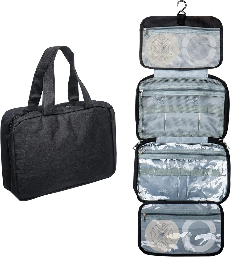 Ostomy Travel Bag Organizer, Waterproof 4 Compartment Hanging Pouch for Colostomy Supplies, Black