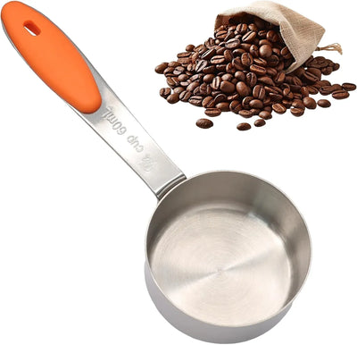 1/4 Cup Measuring Scoop, 60ml Stainless Steel Coffee Scoop with Silicone Grip, Orange