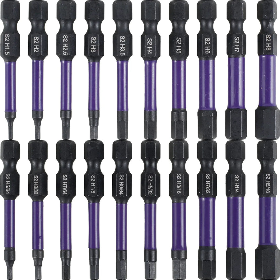 20 Pcs Impact Hex Drill Bit Set, S2 Steel Magnetic SAE Metric Bits for Drivers, 1/4 Inch Shank