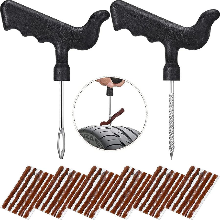 32 Pcs Tire Plug Repair Kit, T Handle Tools and Rubber Strings for Tubeless Tires Cars Trucks