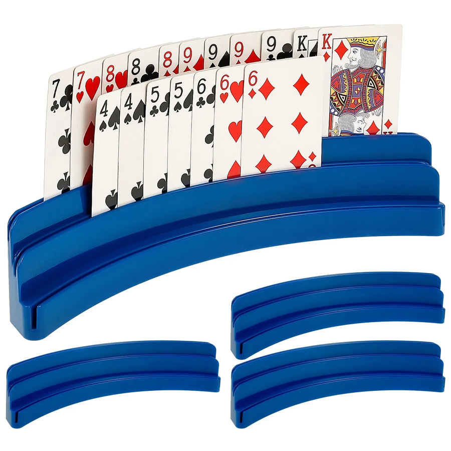 4 Pcs Playing Card Holders, Curved Non Slip Hands Free Card Racks for Kids Seniors, Navy Blue