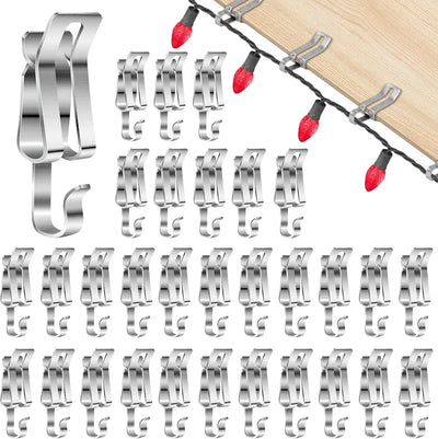 50 Pcs Metal Christmas Light Clips, Durable Gutter Hooks for Roof Shingles String Lights, Silver