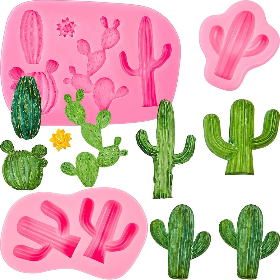 3 Pcs Cactus Silicone Fondant Molds, Food Grade Non Stick Molds for Cake Chocolate Candy