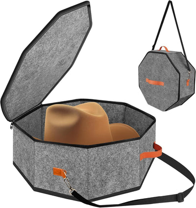 Cowboy Hat Storage Box, Collapsible Felt Hat Organizer with Handles Clear Window, Gray 17 x 10 In