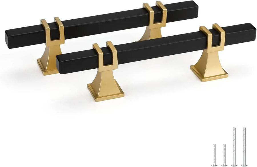 10 Pack Cabinet Pulls, Solid Steel Drawer Handles for Kitchen Cabinets, Matte Black Gold 3 Inch