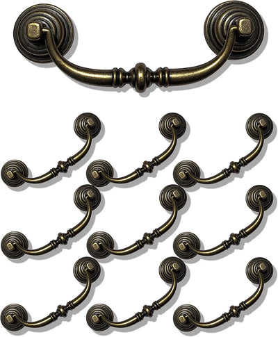 10 Pack Drop Bail Drawer Pull Handles, Shabby Chic Zinc Alloy Cabinet Hardware, Antique Bronze