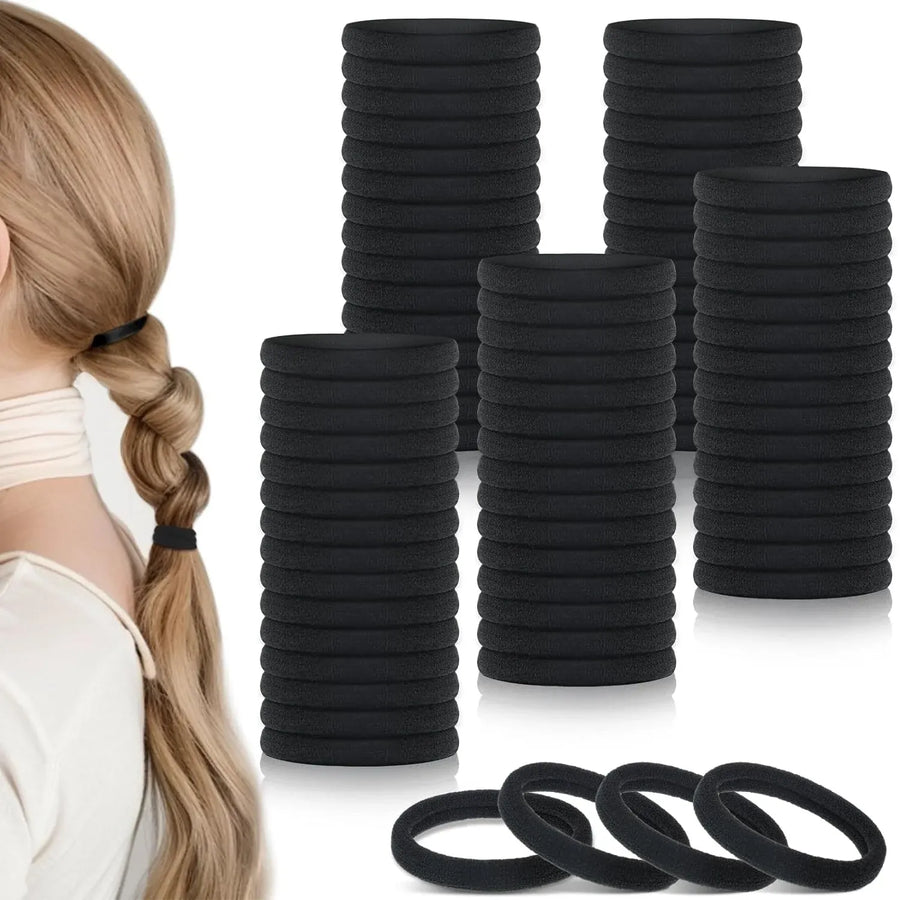 100 Pcs Hair Ties for Thick Hair, Seamless Nylon Elastic Ponytail Holders for Women Girls, Black