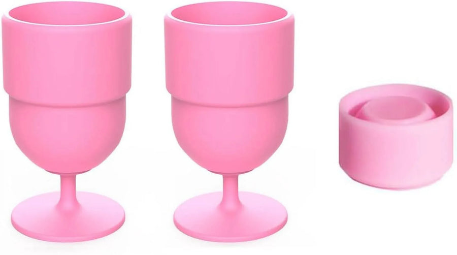 2 Pack Collapsible Silicone Wine Glasses, BPA Free Travel Cups for Camping Picnics, Pink