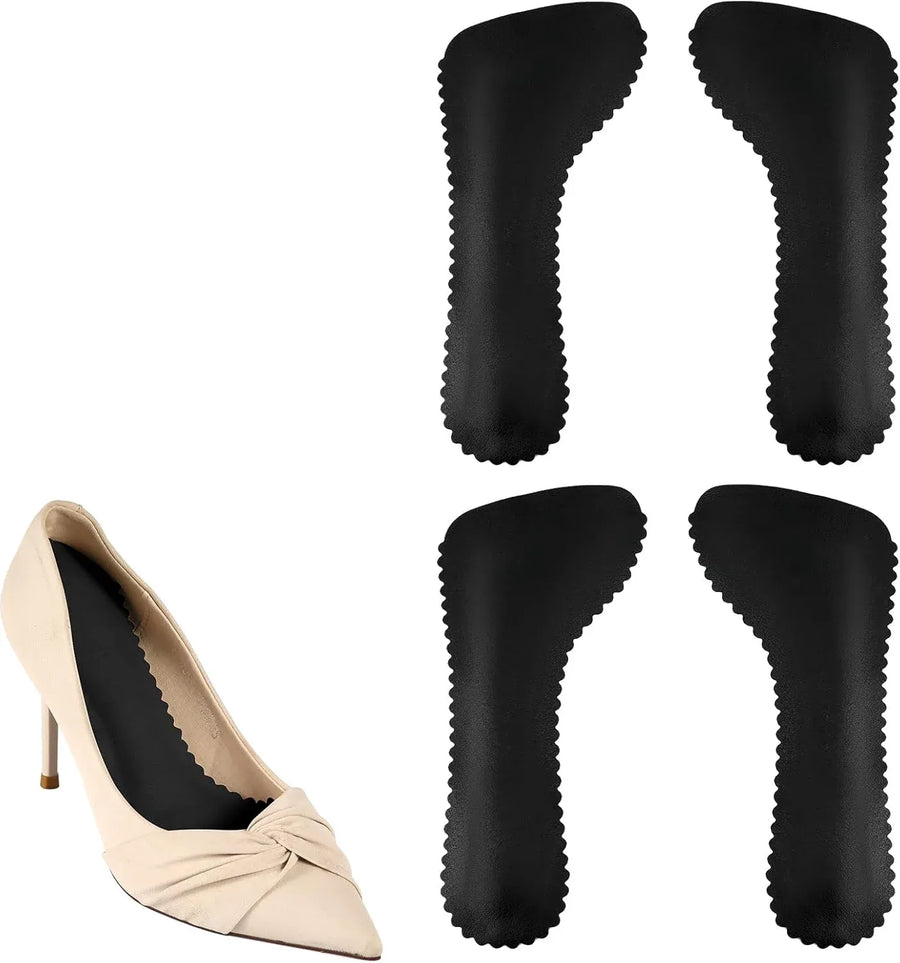 2 Pairs High Heel Inserts, Adhesive PU Cushion Insoles with Arch Support for Sandals Pumps, Black