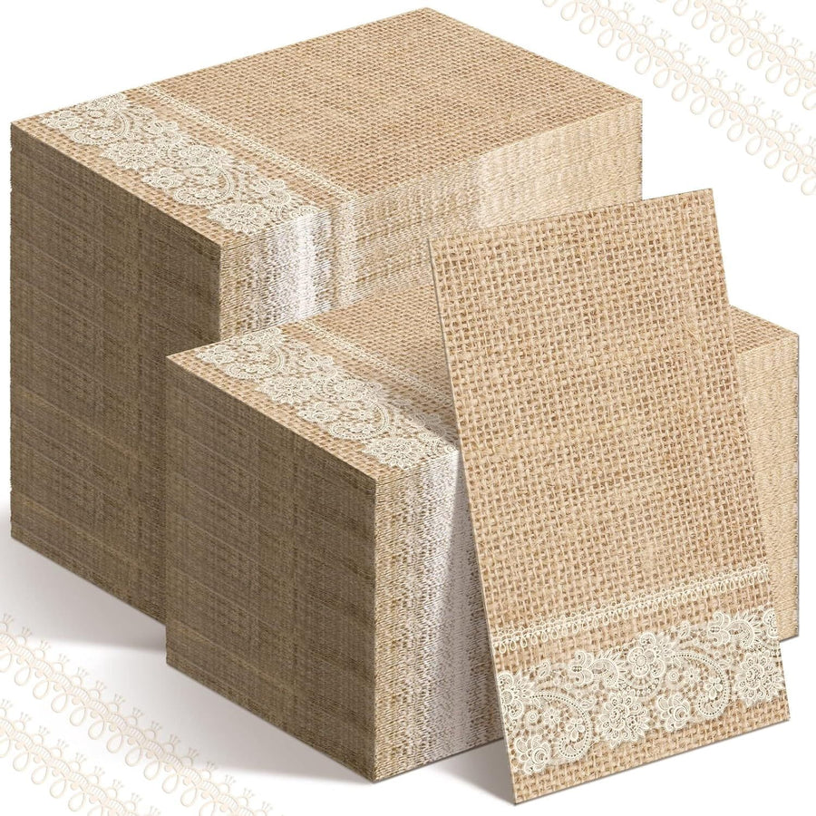200 Pack Burlap Lace Disposable Paper Placemats, Rustic Jute Look Table Mats 13 x 16 In