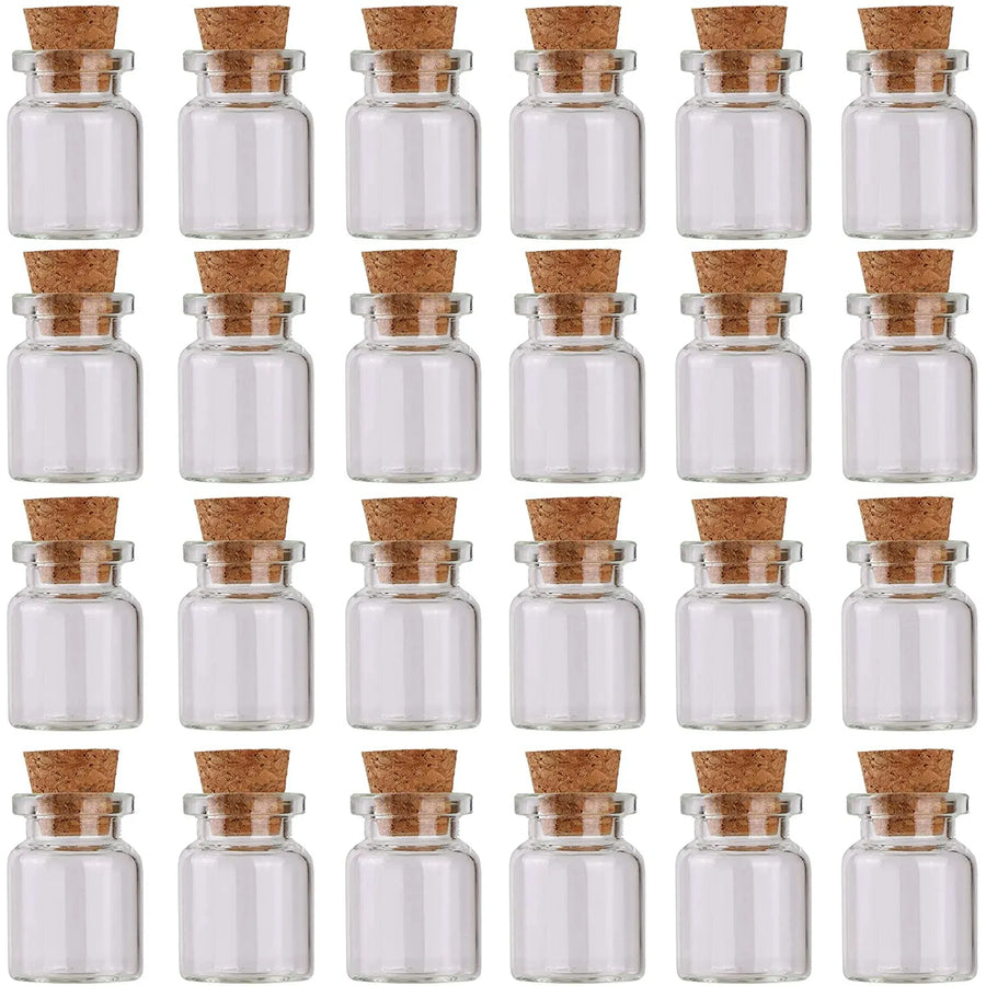 24 Pcs Mini Glass Bottles with Cork Stoppers, 5ml Clear Vials for Crafts Wedding Favors