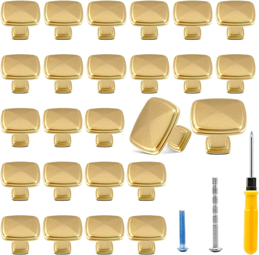 25 Pack Cabinet Knobs, Brushed Brass Square Aluminum Drawer Pulls for Kitchen Dressers, Gold 1.2 Inch