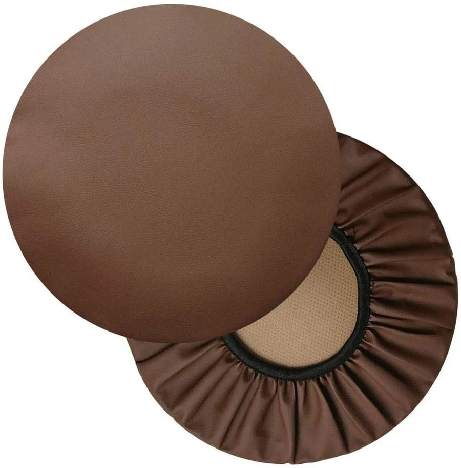 2 Pack Round Bar Stool Covers, Waterproof PU Leather Anti Slip Seat Slipcovers, 14 Inch Brown
