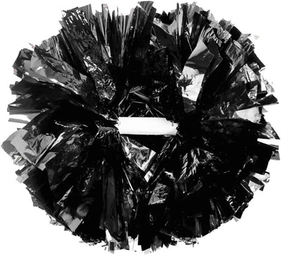 6 Pcs Metallic Cheerleading Pom Poms with Baton Handles for Sports Team Parties, Black