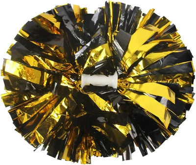 6 Pcs Metallic Cheerleading Pom Poms with Baton Handles for Sports Team Parties, Black Gold