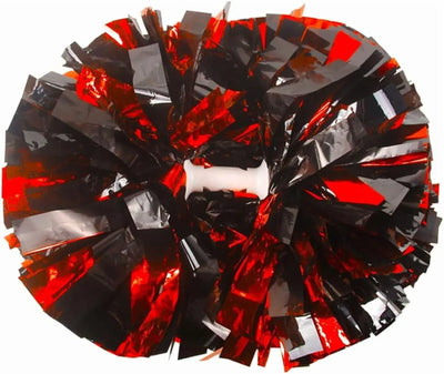 6 Pcs Metallic Cheerleading Pom Poms with Baton Handles for Sports Team Parties, Black Red