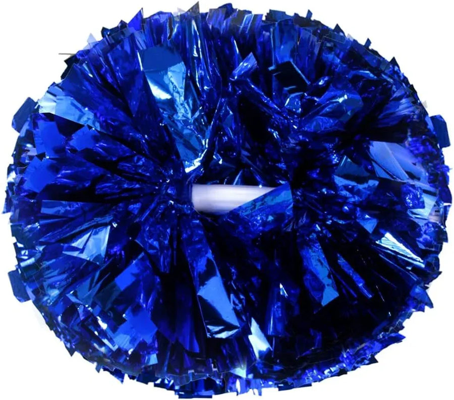 6 Pcs Metallic Cheerleading Pom Poms with Baton Handles for Sports Team Parties, Blue