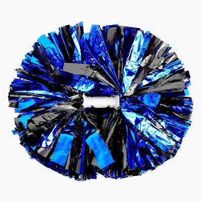 6 Pcs Metallic Cheerleading Pom Poms with Baton Handles for Sports Team Parties, Blue Black