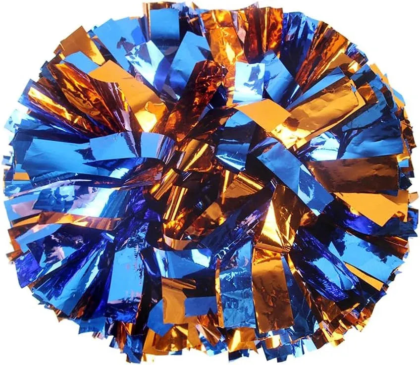6 Pcs Metallic Cheerleading Pom Poms with Baton Handles for Sports Team Parties, Blue Orange